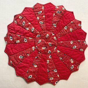 Mini Christmas Tree Skirt Holiday Decoration Xmas Decor Quilted Snowmen